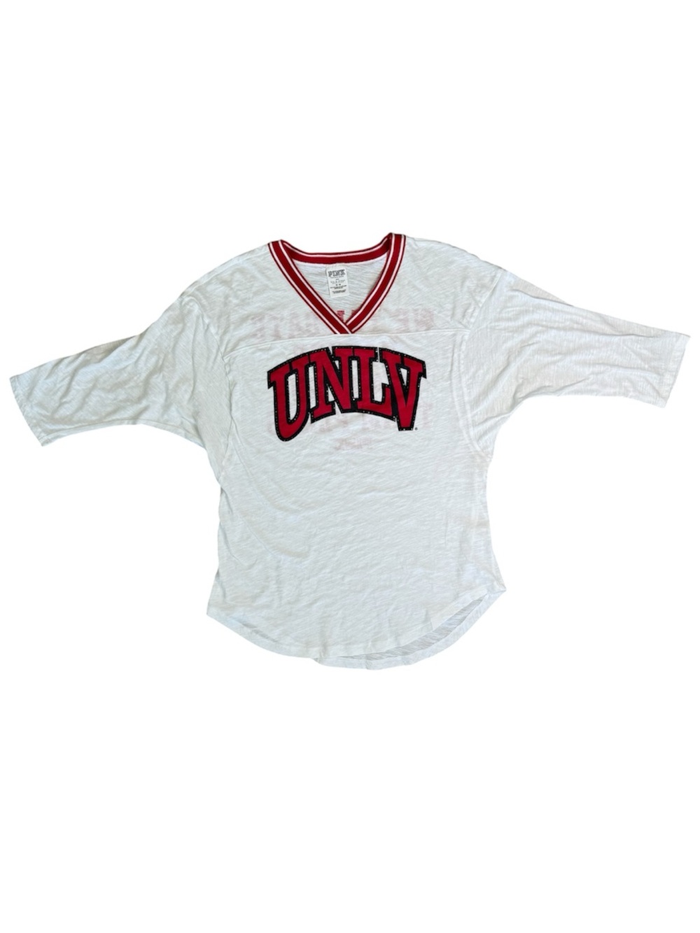 PINK VICTORIAS SECRET Women’s White Red Sequin V-Neck UNLV Jersey Top